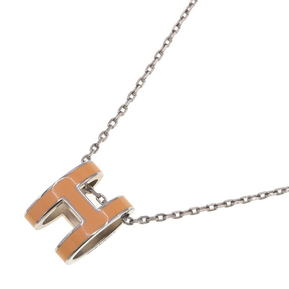HERMES Necklace Pop H Orange Silver Metal Pendant